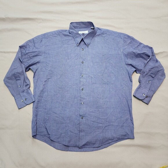 Yves Saint Laurent Men's Blue Button Down Check Dress Shirt Size 16.5 x 32-33 - Picture 1 of 16